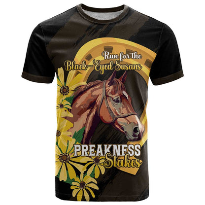 Personalized Preakness Horse Racing T-Shirt Horseshoe With Black-Eyed Susans Graphic Tee
