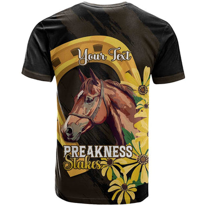 Personalized Preakness Horse Racing T-Shirt Horseshoe With Black-Eyed Susans Graphic Tee