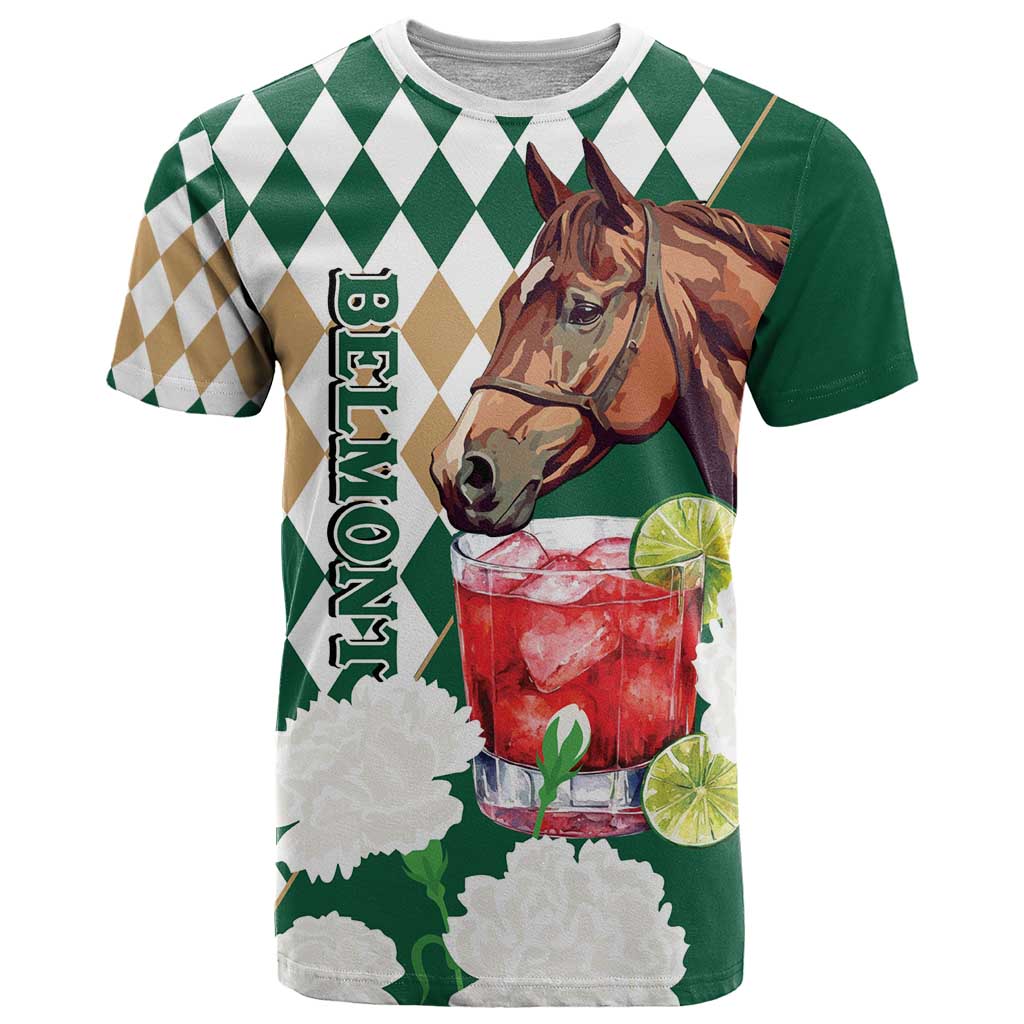 Personalized Belmont Horse Racing T-Shirt Jewel Cocktail With White Carnations Graphic Tee