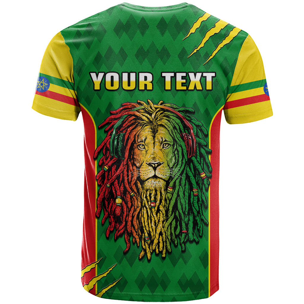Personalised Ethiopia T-Shirt Men's Dreadlock Rasta Lion Headphones Graphic Tee