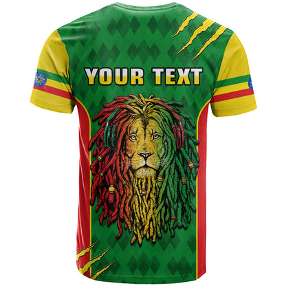 Personalised Ethiopia T-Shirt Men's Dreadlock Rasta Lion Headphones Graphic Tee
