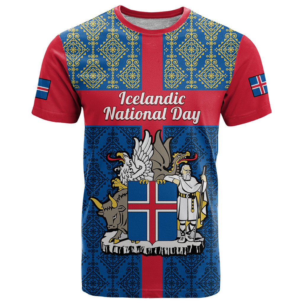 17 June Iceland National Day T-Shirt Icelandic Folk Pattern Graphic Tee