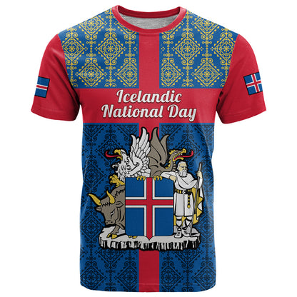 17 June Iceland National Day T-Shirt Icelandic Folk Pattern Graphic Tee