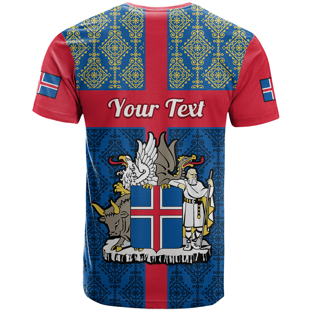 Personalised 17 June Iceland National Day T-Shirt Icelandic Folk Pattern Graphic Tee