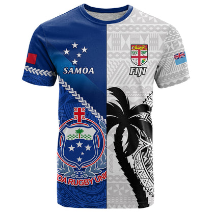 Custom Fiji And Samoa Rugby T-Shirt World Cup Samoan Mix Tapa Pattern Graphic Tee