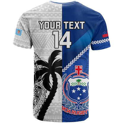 Custom Fiji And Samoa Rugby T-Shirt World Cup Samoan Mix Tapa Pattern Graphic Tee