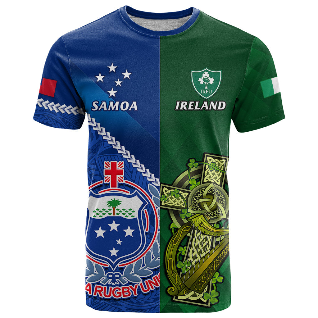 Samoa And Ireland Rugby T-Shirt World Cup Manu Samoa With Shamrocks Graphic Tee