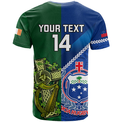 Custom Samoa And Ireland Rugby T-Shirt World Cup Manu Samoa With Shamrocks Graphic Tee