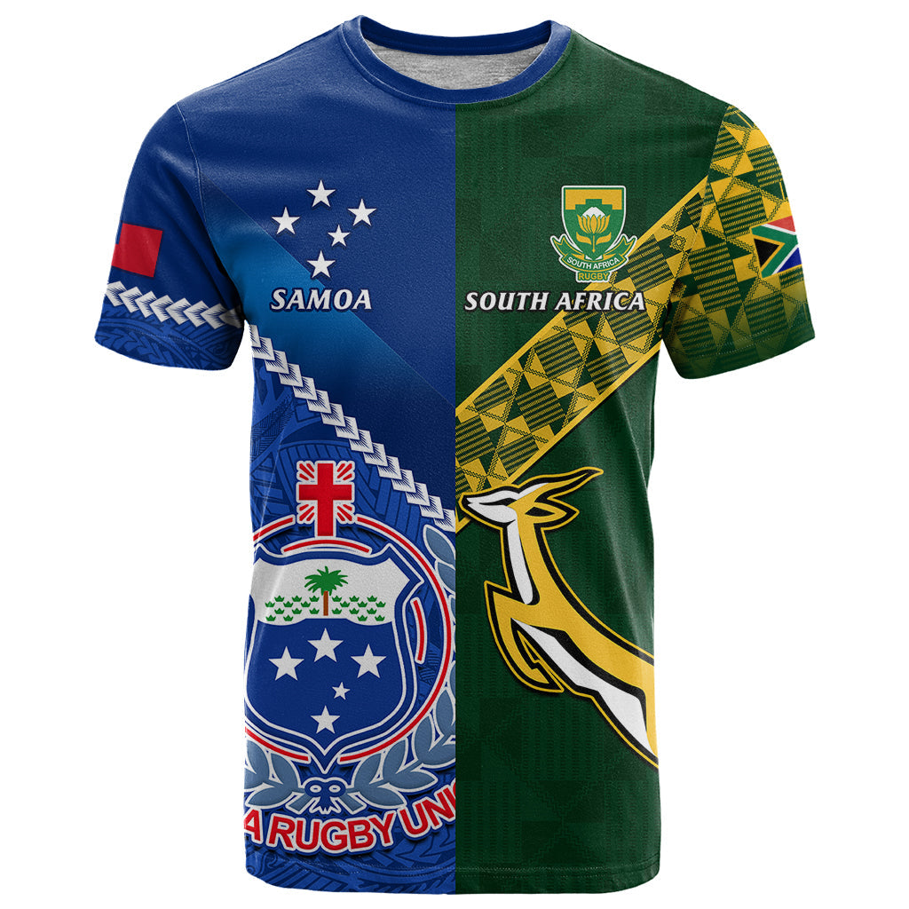 Samoa And South Africa Rugby T-Shirt World Cup Manu Samoa With Springboks Graphic Tee