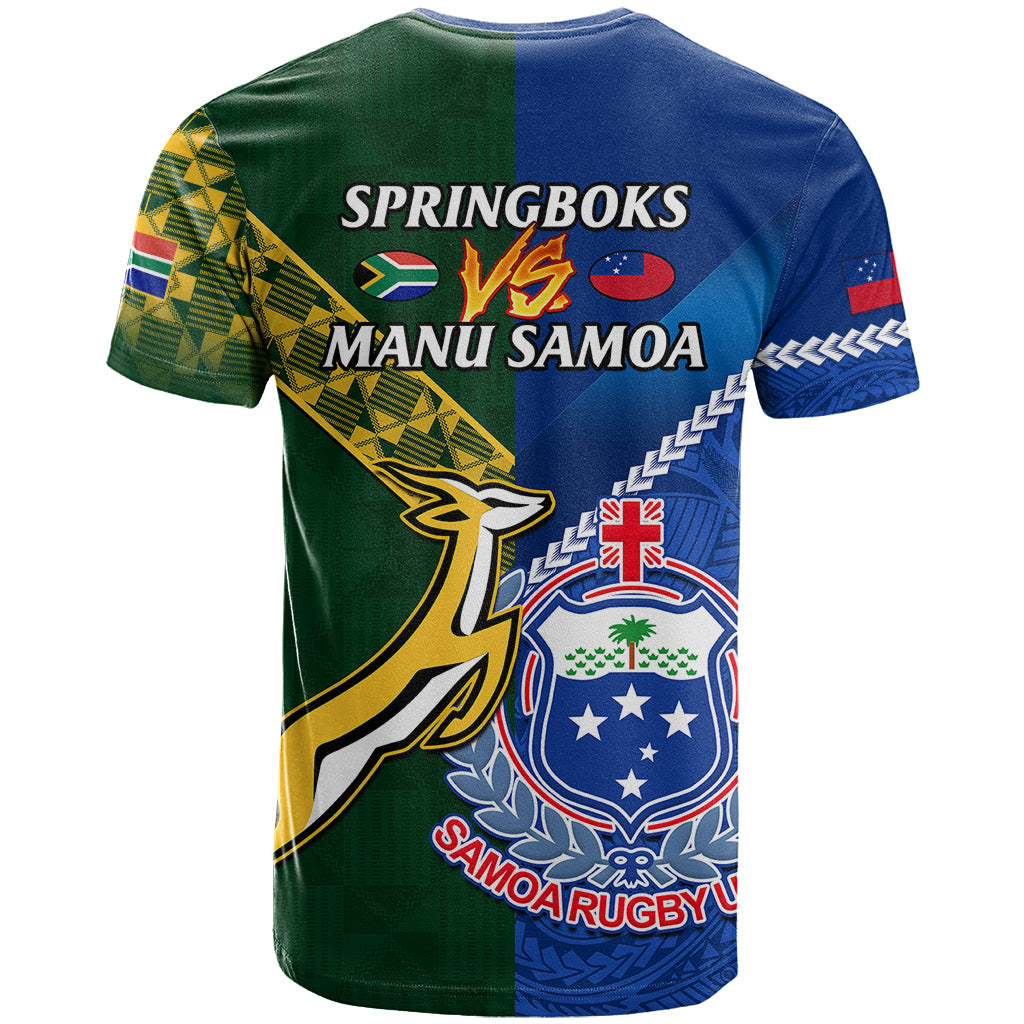 Samoa And South Africa Rugby T-Shirt World Cup Manu Samoa With Springboks Graphic Tee