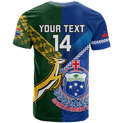 Custom Samoa And South Africa Rugby T-Shirt World Cup Manu Samoa With Springboks Graphic Tee