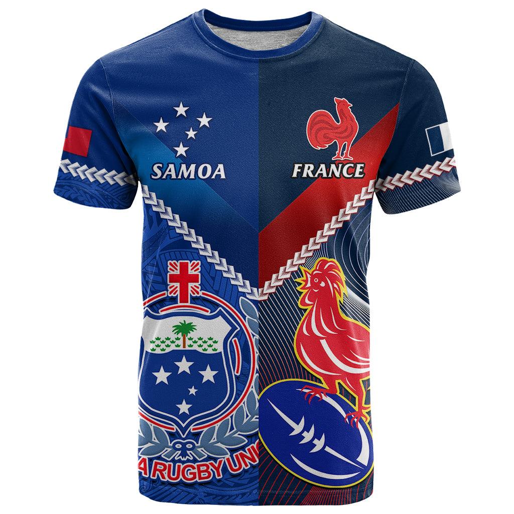Samoa And France Rugby T-Shirt World Cup Manu Samoa With Les Bleus Graphic Tee