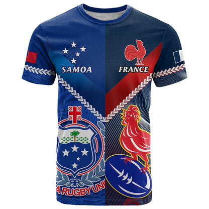 Samoa And France Rugby T-Shirt World Cup Manu Samoa With Les Bleus Graphic Tee