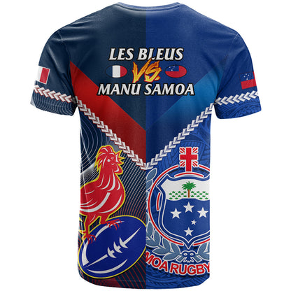Samoa And France Rugby T-Shirt World Cup Manu Samoa With Les Bleus Graphic Tee