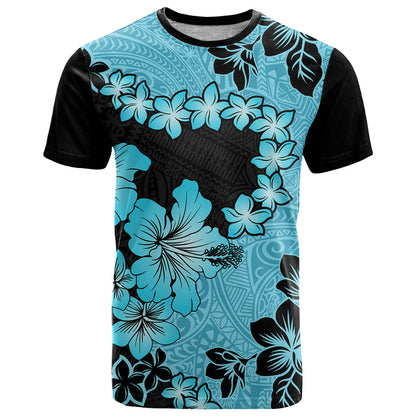 Blue Hawaii T-Shirt Tapa Cloth Mix Tropical Flowers Pastel Vibes Graphic Tee