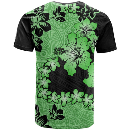 Green Hawaii T-Shirt Tapa Cloth Mix Tropical Flowers Pastel Vibes Graphic Tee