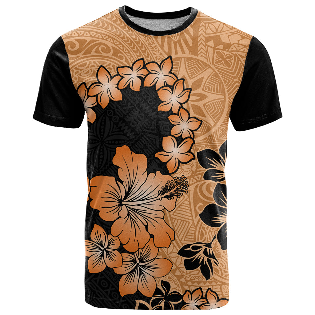 Orange Hawaii T-Shirt Tapa Cloth Mix Tropical Flowers Pastel Vibes Graphic Tee