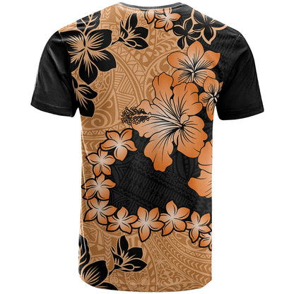 Orange Hawaii T-Shirt Tapa Cloth Mix Tropical Flowers Pastel Vibes Graphic Tee