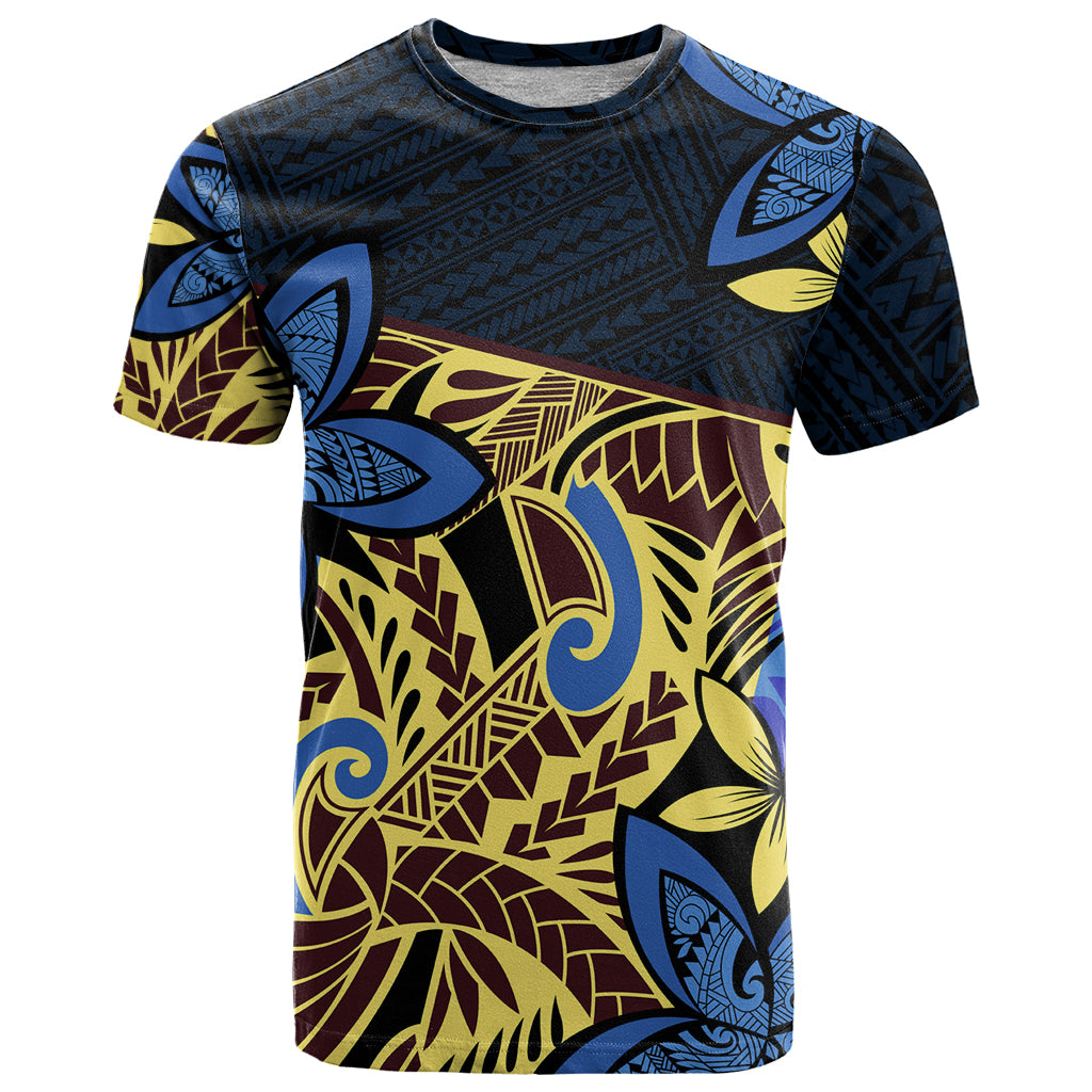 Polynesia Fabric T-Shirt Polynesian Tribal With Frangipani Flowers Graphic Tee