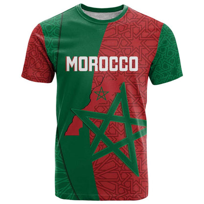 Personalised Morocco T-Shirt Moroccan Green Star With Moorish Pattern Graphic Tee