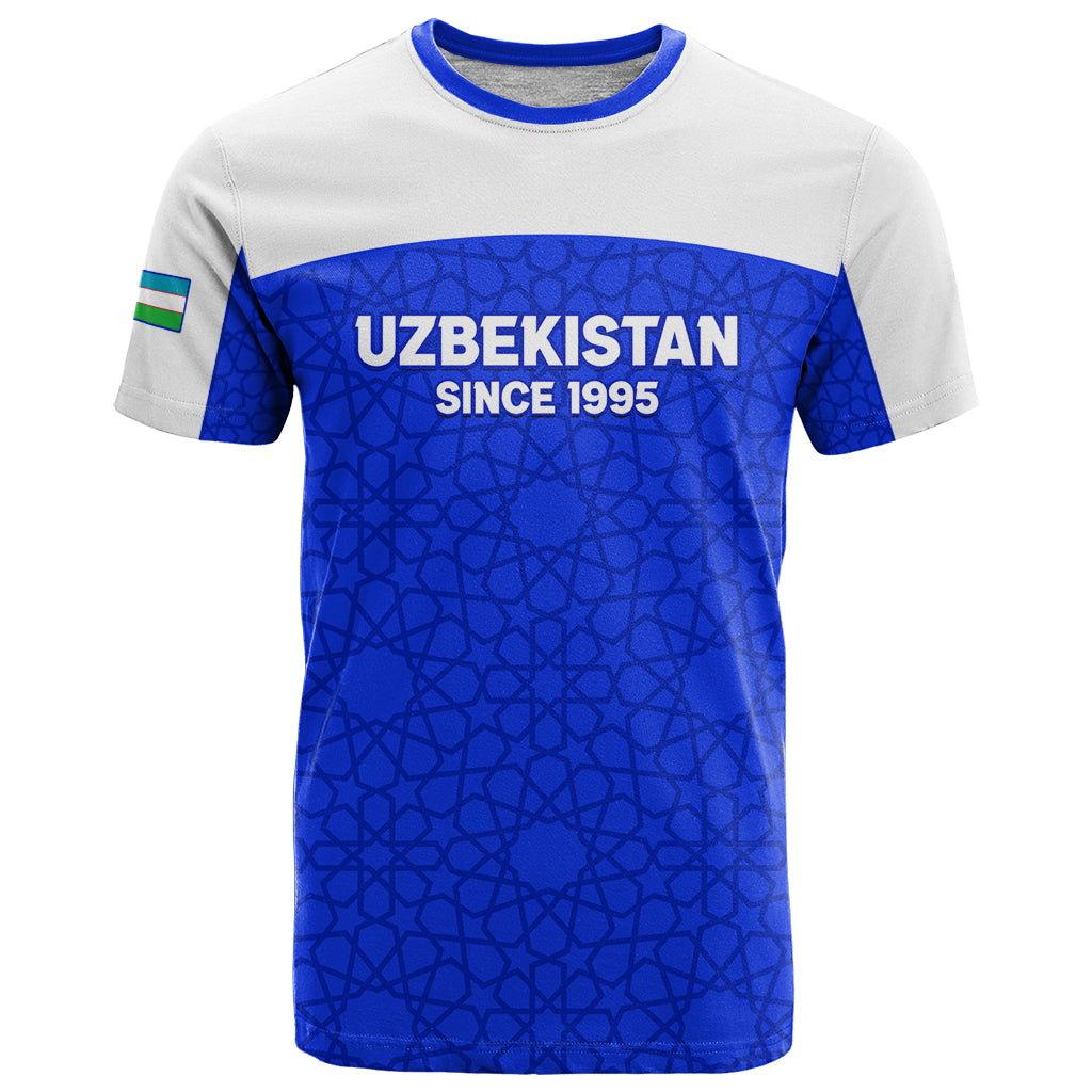 Custom Uzbekistan Football T-Shirt 2024 Go Champions Uzbek Pattern Graphic Tee