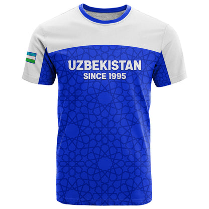 Custom Uzbekistan Football T-Shirt 2024 Go Champions Uzbek Pattern Graphic Tee