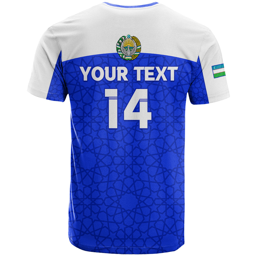 Custom Uzbekistan Football T-Shirt 2024 Go Champions Uzbek Pattern Graphic Tee