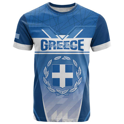 Custom Greece Football T-Shirt Go Ethniki Coat Of Arms Style Graphic Tee
