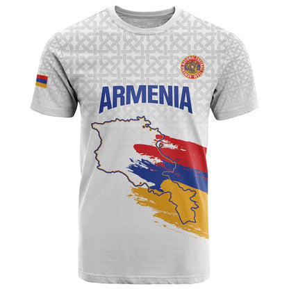 Custom Armenia Football T-Shirt Armenian Map Knot Pattern Graphic Tee