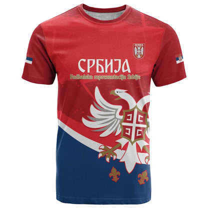 Custom Serbia Football T-Shirt Come On Ealges Coat Of Arms Style Graphic Tee