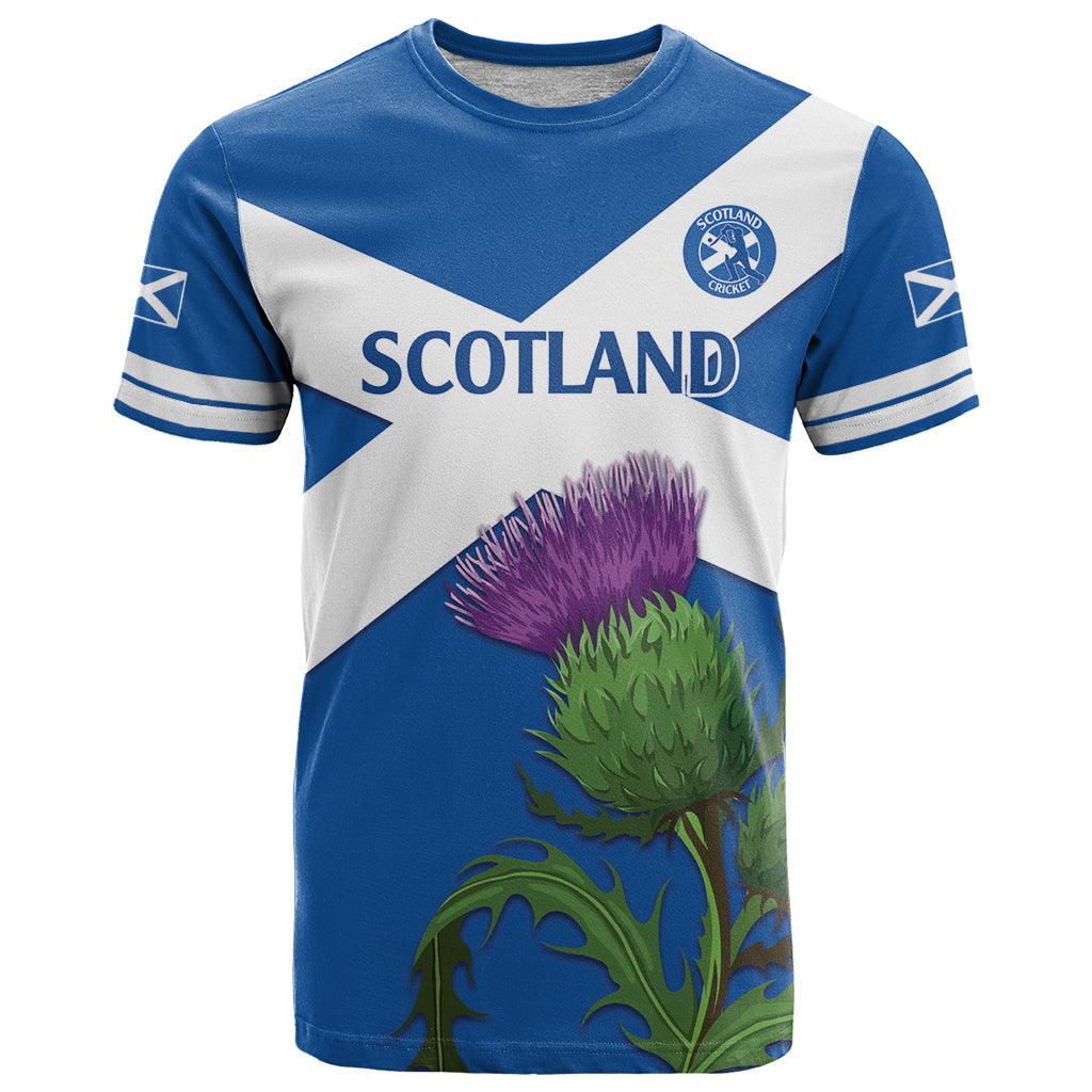 Custom Scotland Cricket T-Shirt 2024 Scottish Thistle Flag Style Graphic Tee