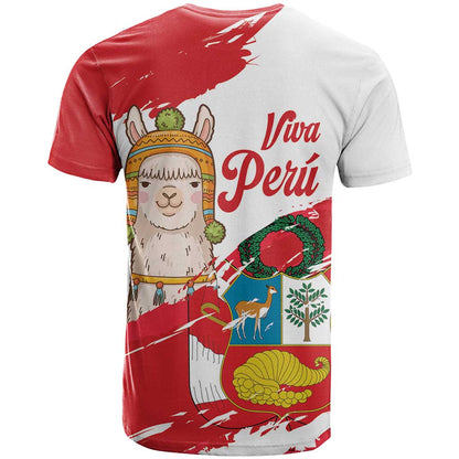 Fiestas Patrias de Peru T-Shirt Coat Of Arms With Cute Alpaca Face Graphic Tee