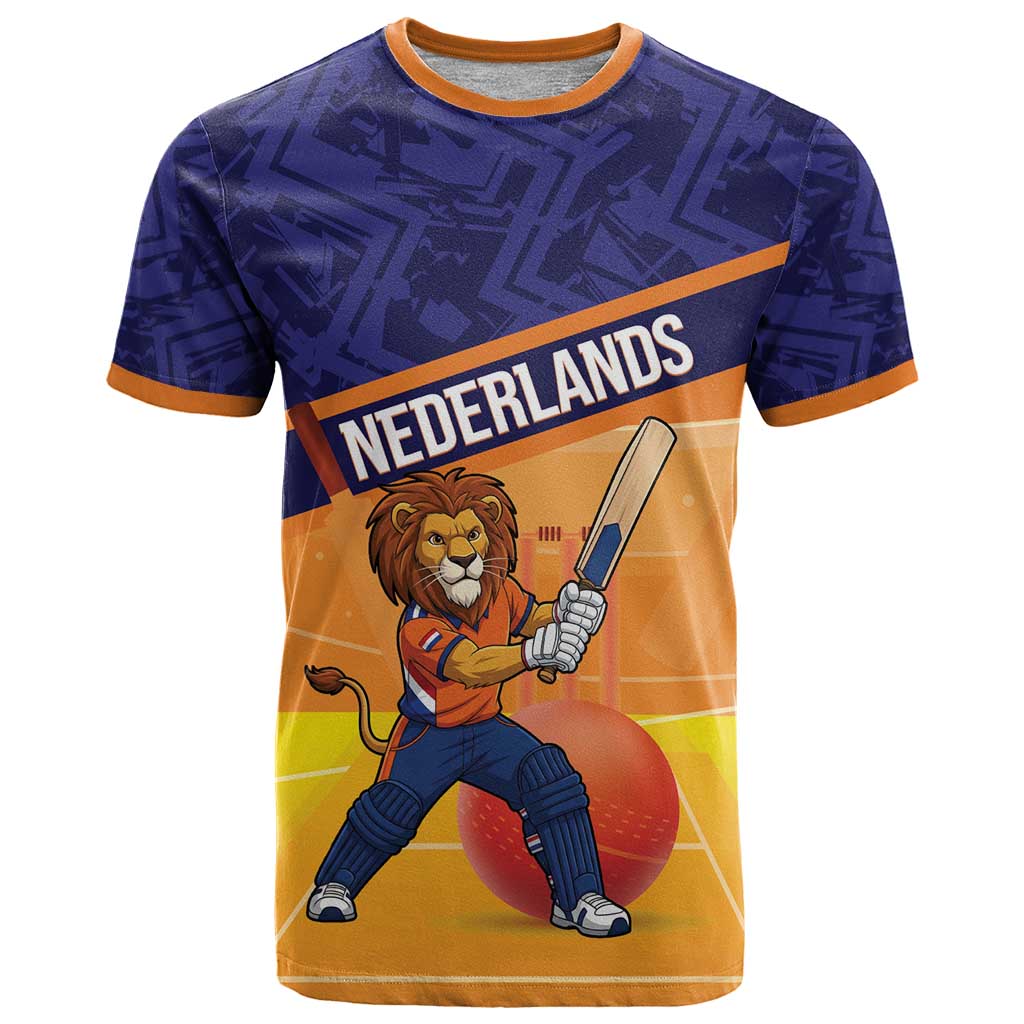 Custom Netherlands Cricket T-Shirt Go Flying Dutchmen Lion Mascot Graphic Tee