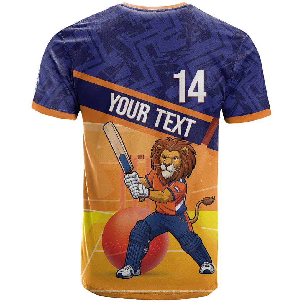 Custom Netherlands Cricket T-Shirt Go Flying Dutchmen Lion Mascot Graphic Tee