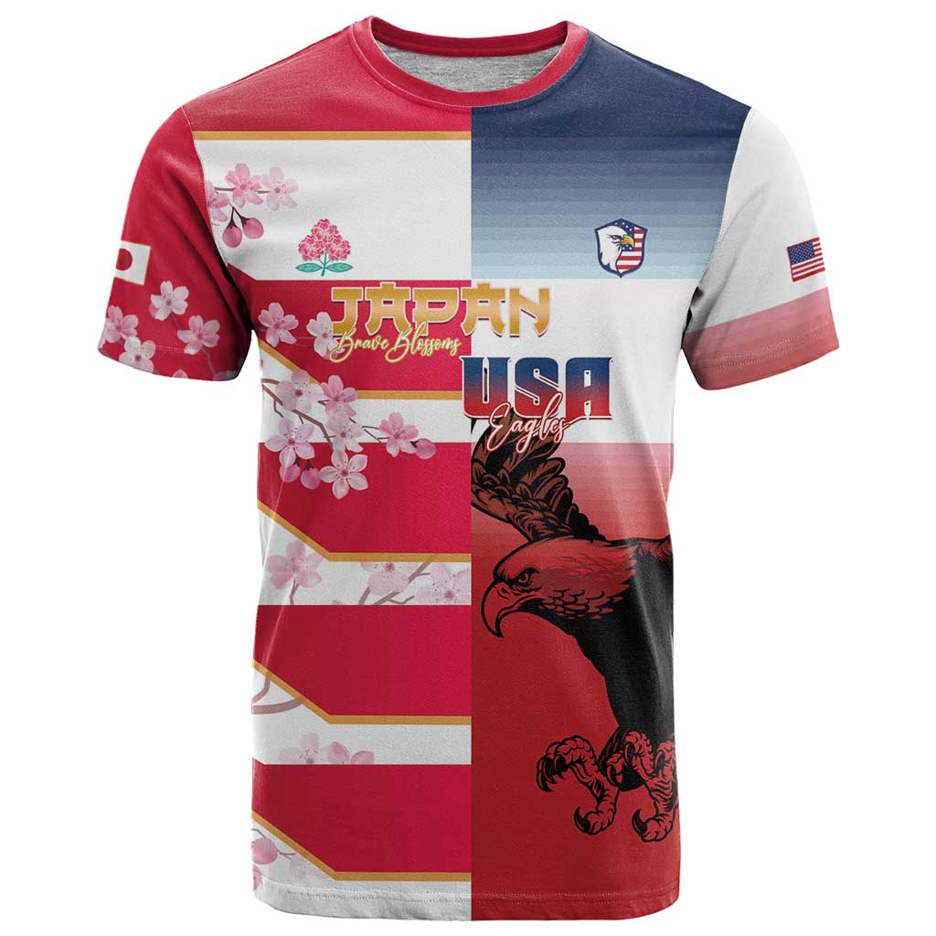 USA and Japan Rugby Custom T-Shirt Eagles Brave Blossoms Together Pacific Graphic Tee