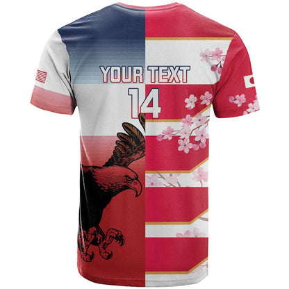 USA and Japan Rugby Custom T-Shirt Eagles Brave Blossoms Together Pacific Graphic Tee