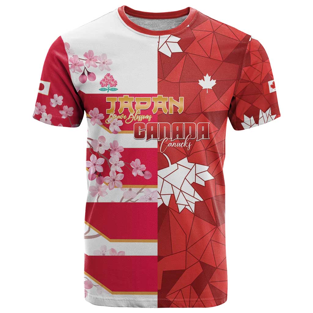 Canada and Japan Rugby Custom T-Shirt Canucks Brave Blossoms Together Pacific Graphic Tee