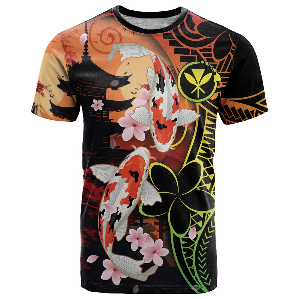 Hawaiian and Japanese T-Shirt Koi Fish With Kanaka Polynesian Tattoo Graphic Tee