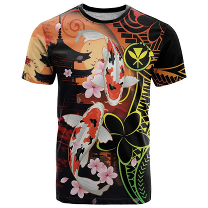 Hawaiian and Japanese T-Shirt Koi Fish With Kanaka Polynesian Tattoo Graphic Tee