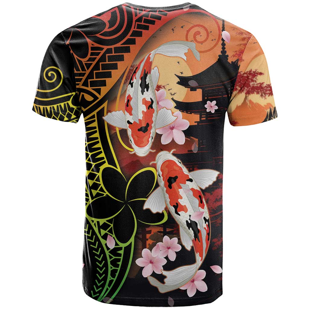 Hawaiian and Japanese T-Shirt Koi Fish With Kanaka Polynesian Tattoo Graphic Tee