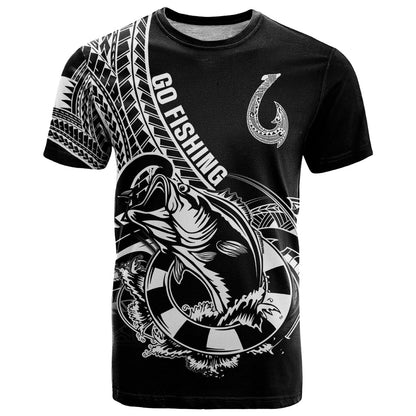 Personalised Polynesia T-Shirt Fish Hook Tattoo Go Fishing Polynesian Pattern Black Graphic Tee