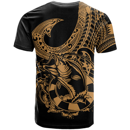 Polynesia T-Shirt Fish Hook Tattoo Go Fishing Polynesian Pattern Gold Graphic Tee