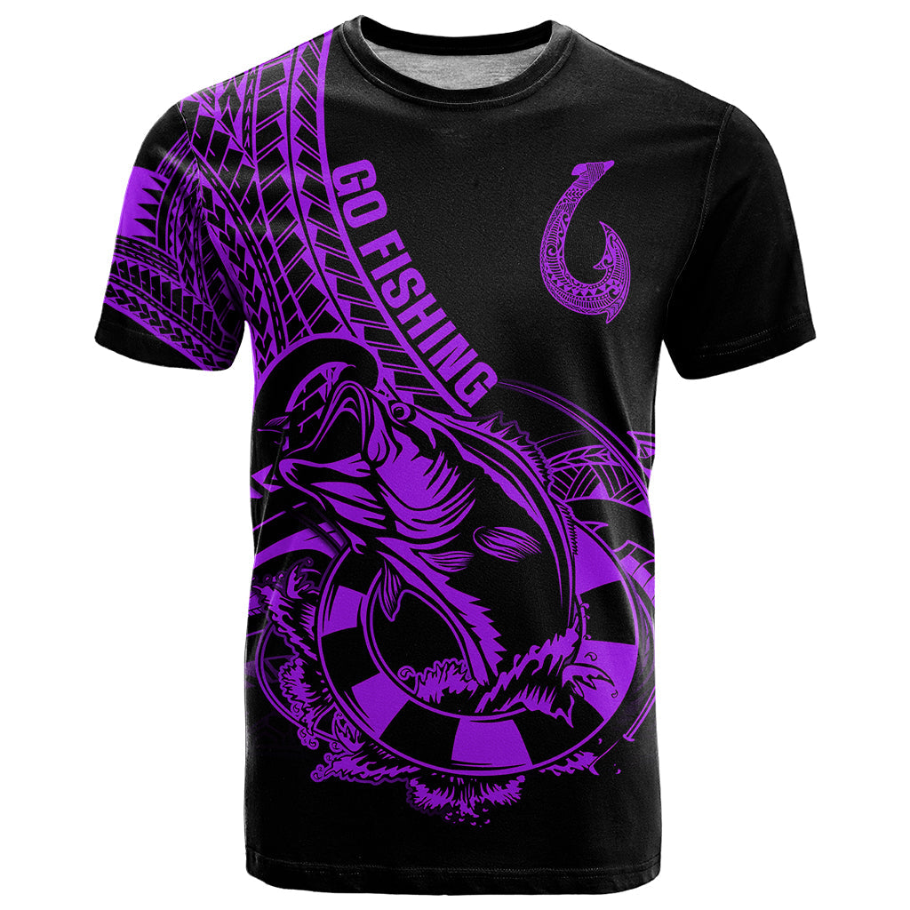 Polynesia T-Shirt Fish Hook Tattoo Go Fishing Polynesian Pattern Purple Graphic Tee