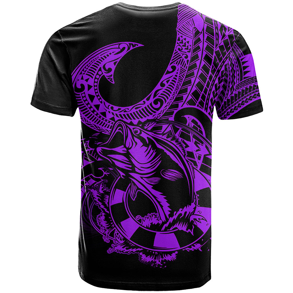 Polynesia T-Shirt Fish Hook Tattoo Go Fishing Polynesian Pattern Purple Graphic Tee