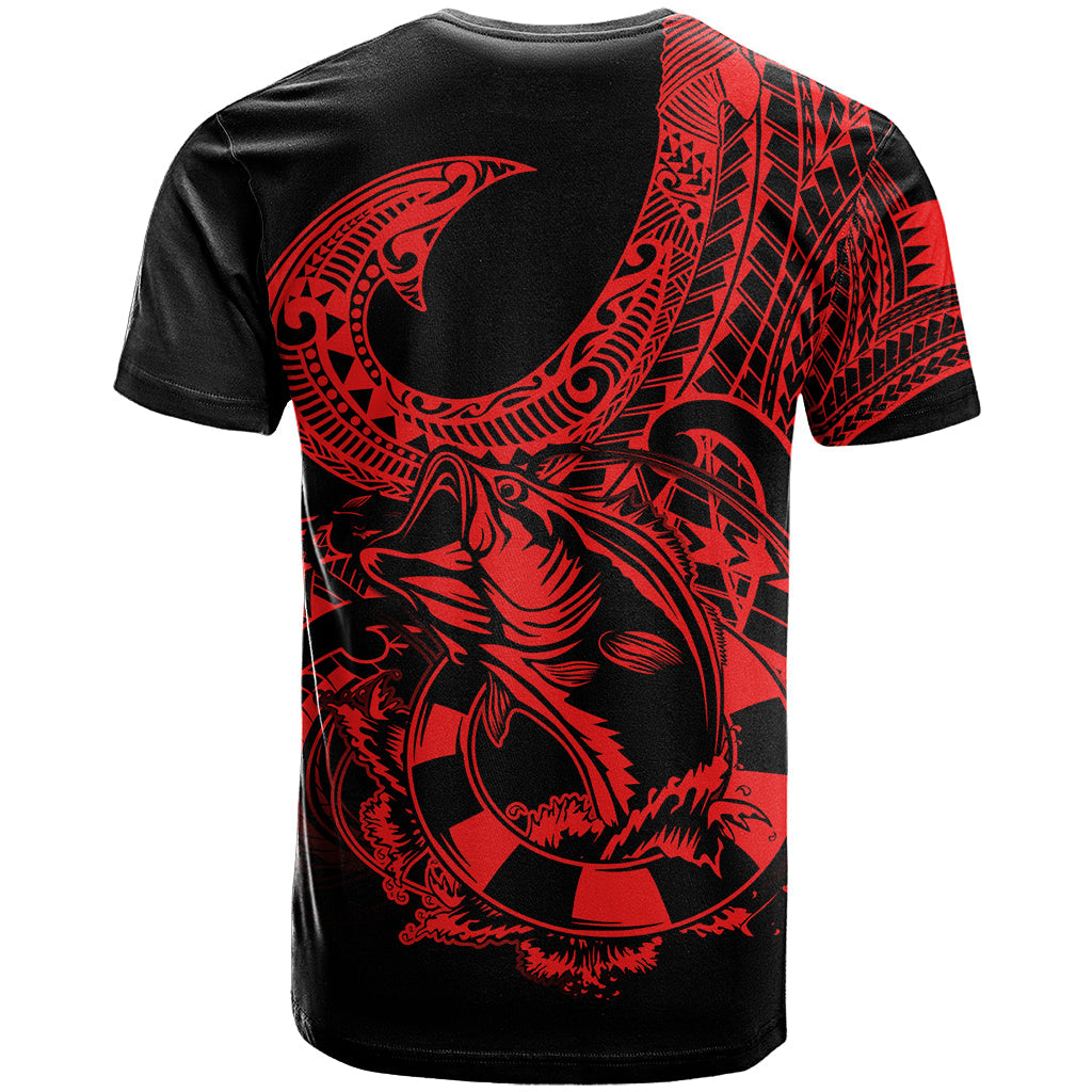 Polynesia T-Shirt Fish Hook Tattoo Go Fishing Polynesian Pattern Red Graphic Tee