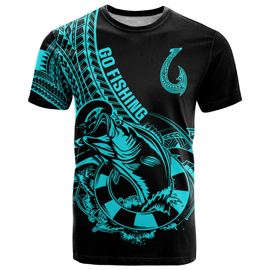 Polynesia T-Shirt Fish Hook Tattoo Go Fishing Polynesian Pattern Turquosie Graphic Tee