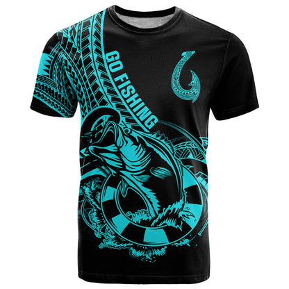 Polynesia T-Shirt Fish Hook Tattoo Go Fishing Polynesian Pattern Turquosie Graphic Tee