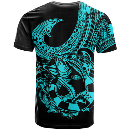 Polynesia T-Shirt Fish Hook Tattoo Go Fishing Polynesian Pattern Turquosie Graphic Tee