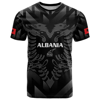 Custom Albania Football T-Shirt Albanian Kastrioti Eagle - Black Style Graphic Tee