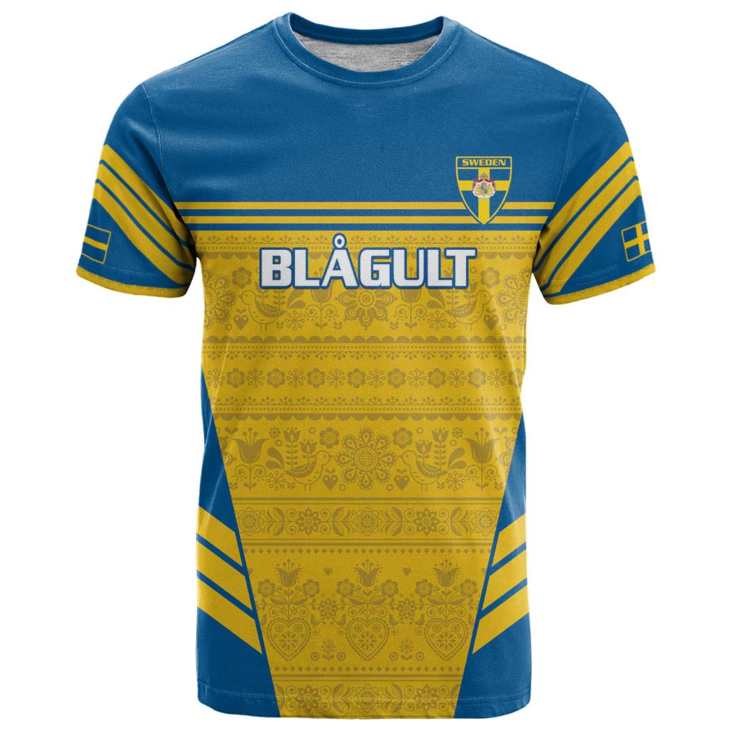 Custom Sweden Football T-Shirt Go Blagult - Scandinavian Pattern Graphic Tee